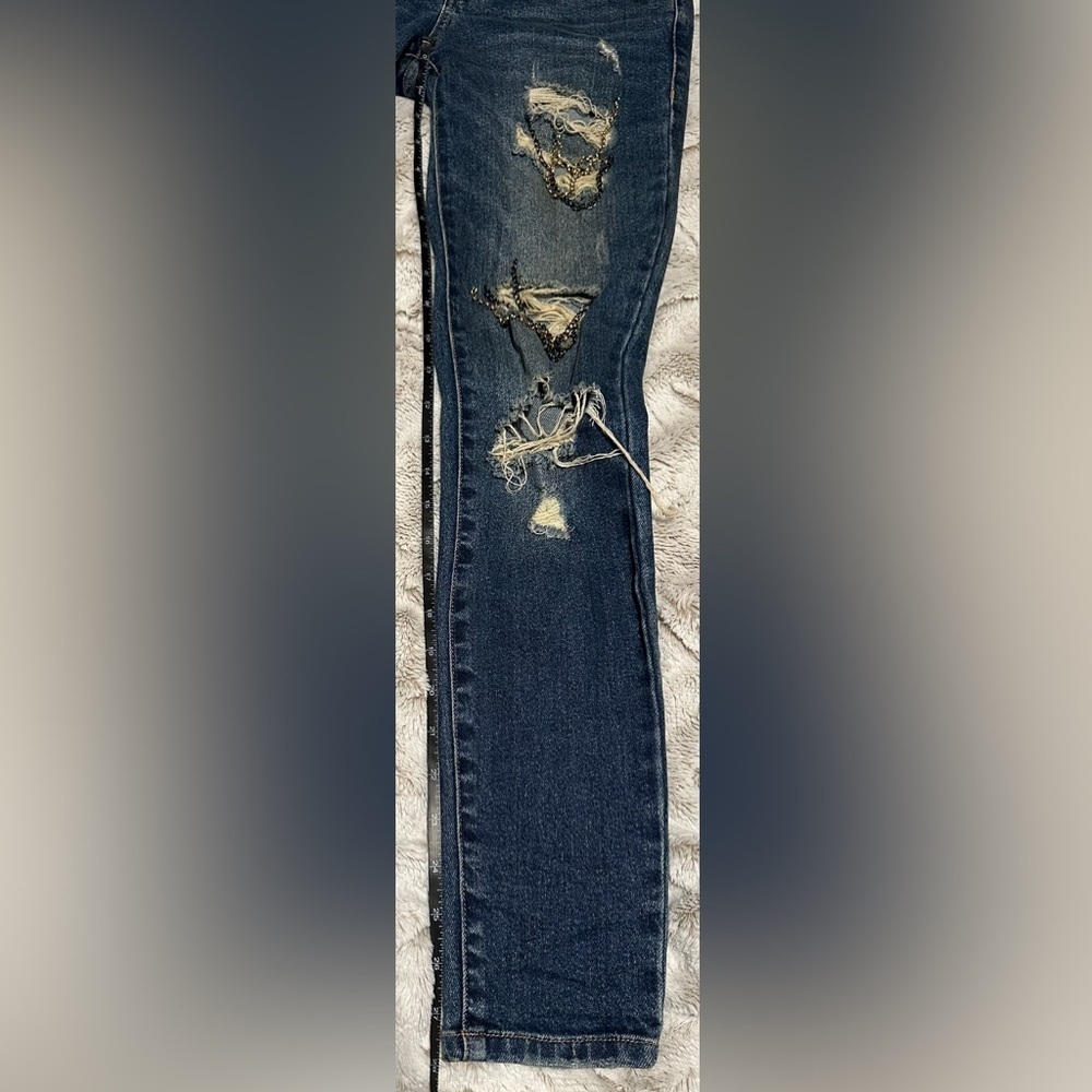 Guess Dark Blue Sexy Curve Distressed with Chains Jeans - Picture 5 of 16